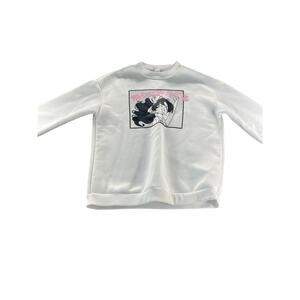 SHEIN Girls White Graphic Crew Neck Pullover Sweater Sweatshirt Youth Size 10Y